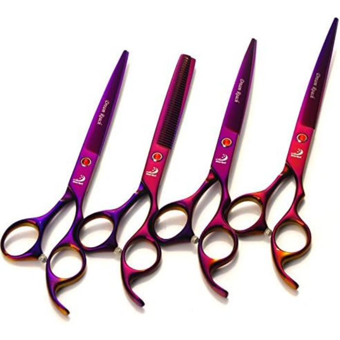 Набір для стрижки тварин, професійні ножиці для грумінгу собак та котів, 7.0 дюймів, фінішна ножиця, гребінець для догляду за шерстю, фіолетовий колір
