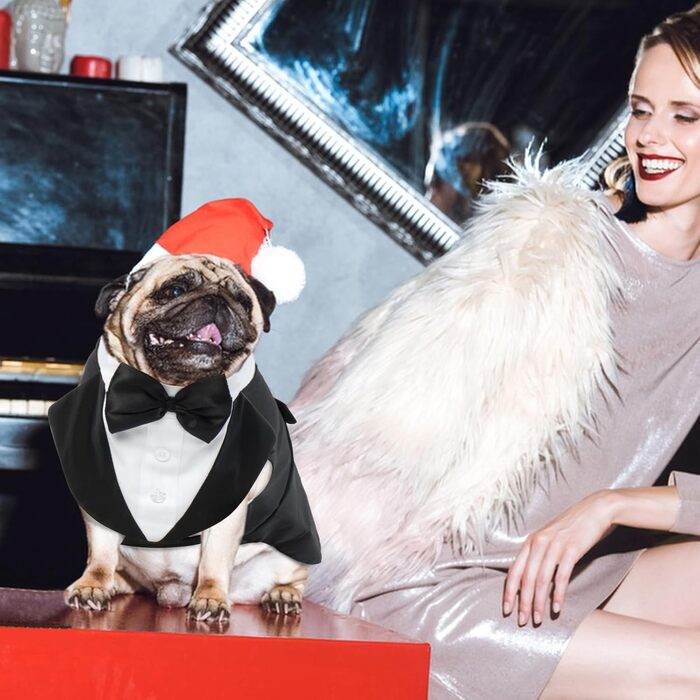 Костюм для собак на Різдво та Хелловін: Smoking Shirt & Святковий набір (Чорний, XXL)