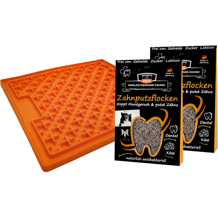 Набір для догляду за зубами собак QCHEFS: зубні нитки та килимок Lickimat Buddy для профілактики зубного каменю та запалення ясен