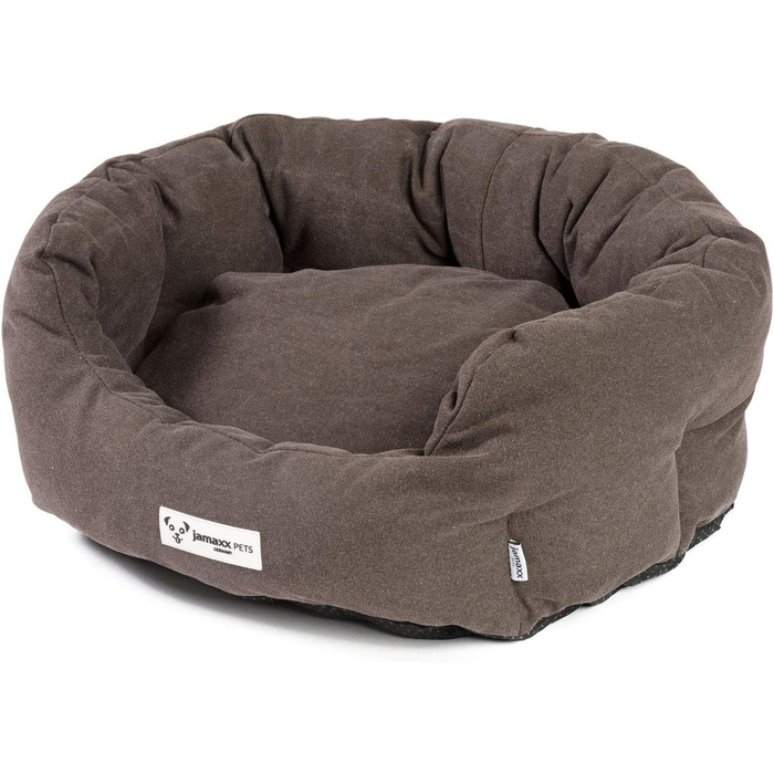 JAMAXX Овальне собаче ліжко з комфортною начинкою, знімний чохол, вінтажний канвасний матеріал, собачий кошик з високими бортиками, розмір S (60x50 см)