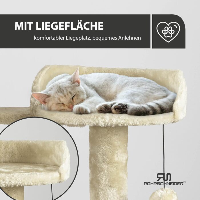 Дряпальня для котів Rohrschneider Katzenbaum Travel XL з іграшкою та гамаком - стабільна кігтеточка для великих котів, бежева
