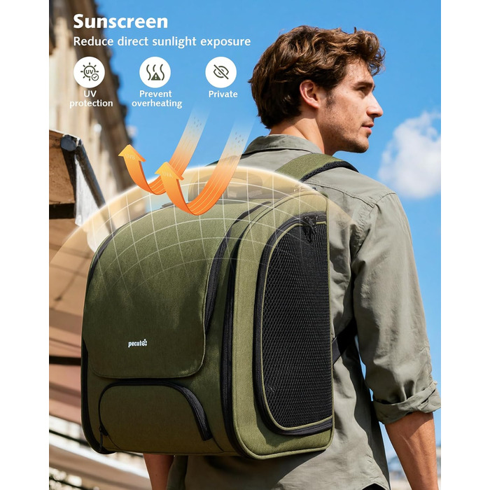 Пек'ют Рюкзак для кота Bubble з сітчастим вікном, переноска для тварин, розширювана, темно-зелений (L 32 x B 26 x H 42 см)