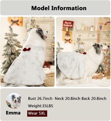 Біле собаче плаття FLAdorepet для великих собак, дівчаток, святкове (Великдень, Новий рік), теплий зимовий костюм, 7XL (Обхват грудей 90 см, Вага 29-36 кг)