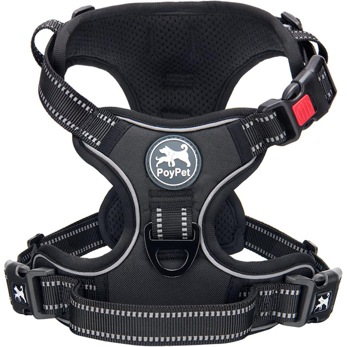 Шлейка для собак PoyPet, проти витягування, без нудоти, світловідбиваюча, з 2 карабінами, регульована, м'яка, з простим контролем, для собак будь-якого розміру (XL)