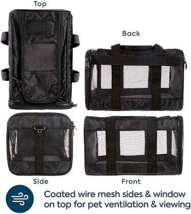 Транспортна сумка Sherpa Deluxe для собак та котів, розмір L (43 x 28 x 27 см), чорна, схвалена авіакомпаніями