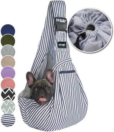 Сумка-переноска для собак NATUYA з сітчастою кишенею - переноска для собак та котів, блакитна смужка, для тварин вагою 2,3-6,8 кг