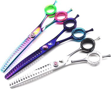 Професійна витончена ножиці для грумінгу собак 7 дюймів, 440C сталь, витончена клинка, для розрідження шерсті, 45% розрідження, кольоровий дизайн 'Райдужна рибка'