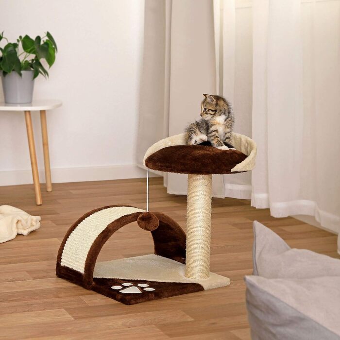 Драбина-кіготь Lionto для котів, 43 см, з іграшками, коричнево-бежева