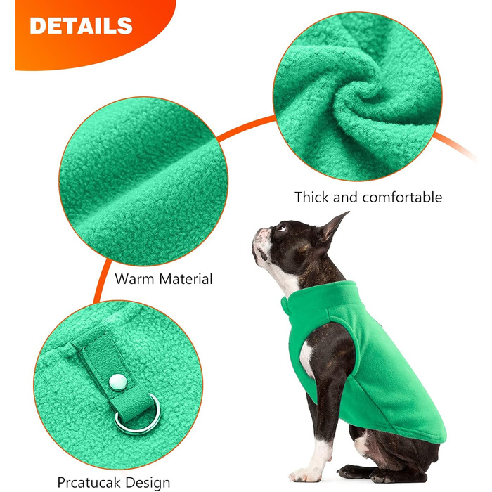 PETCUTE Теплий жилет для собак, зимовий одяг для собак, жилет для великих собак, тепла куртка для собак з отвором для повідка, ідеально підходить для зими, м'який флісовий жилет (XL, Зелений 1)