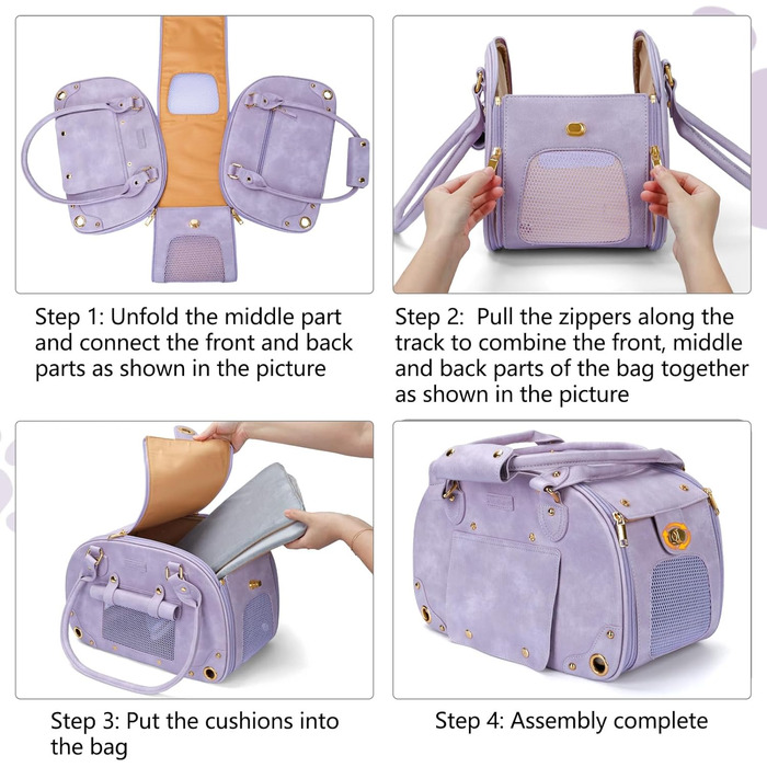 Трансформер для котів та маленьких собак PetsHome, переноска для тварин, водонепроникна, преміум-нейлон, фіолетовий (38x20x25 см)