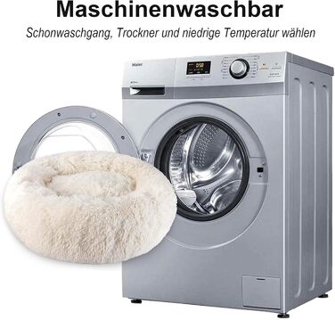 Крісло-лежанка для собак великих та середніх порід, 60 см Ø - М'яке та дихаюче ліжко для собак з неслизьким дном та піднятим бортиком, (76x76x27 см, Бежевий)