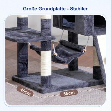 Комплекс для котів Kratzbaum GCT032W (180 см, димчасто-сірий) з 7 стовпчиками, 2 платформами, 2 печерами та 2 дошками для дряпання