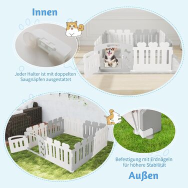 Вольєр для собак Costway 8-панельний, 60 см, з дверцятами, для дому та саду, HDPE пластик, сірий