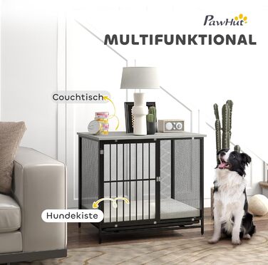 Клітка для собак PawHut для дому, замикана, з подушкою, сірий, 88x55x71 см, для середніх порід до 20 кг