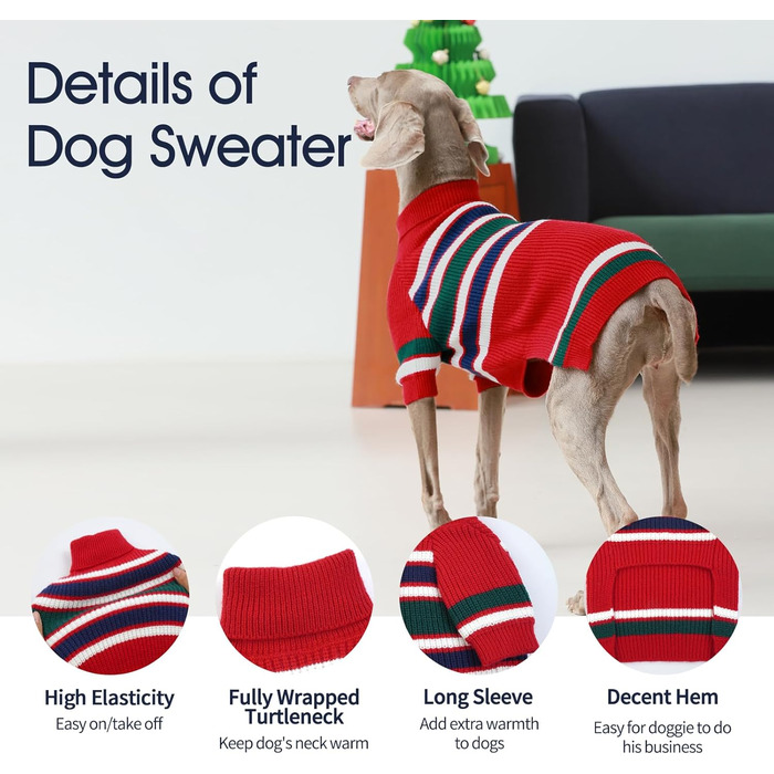 Пуловер для собак IECOii великого розміру XXXXL, для великих порід, в'язаний, теплий, для добермана, німецької доги, 4XL (червоний)