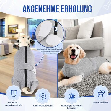 Захисний одяг для собак після операції: комбінезон з блискавкою та липучкою, анти-витікання та захист ран, дихаючий, для собак після операції (Сірий, M)