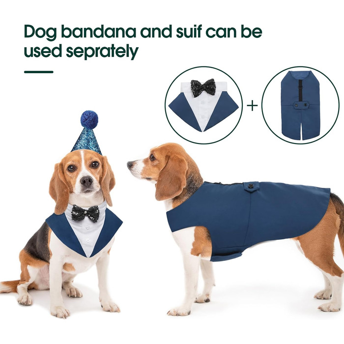 Костюм для собак Kuoser з банданою та краваткою, теплий зимовий, для святкування дня народження, Хелловіну, весілля, S-XXL, синій