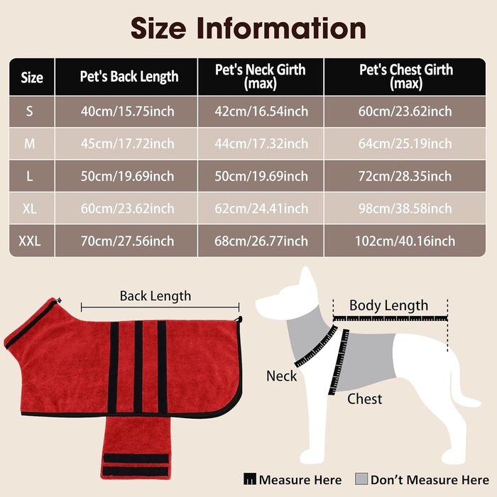 Рушник для собак з мікрофібри, рушник для собак середніх та великих порід, швидковисихаючий, рушник для собак з клямками (Dunkel XXL) (2XL, Червоний)