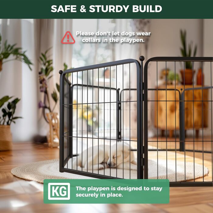FXW Homeplus Unleashed: Вольєр для собак - безпечне та безстресове місце для ігор. Міцний, 8 панелей по 61 см, підходить для цуценят та маленьких собак. Чорний колір, патентована модель.