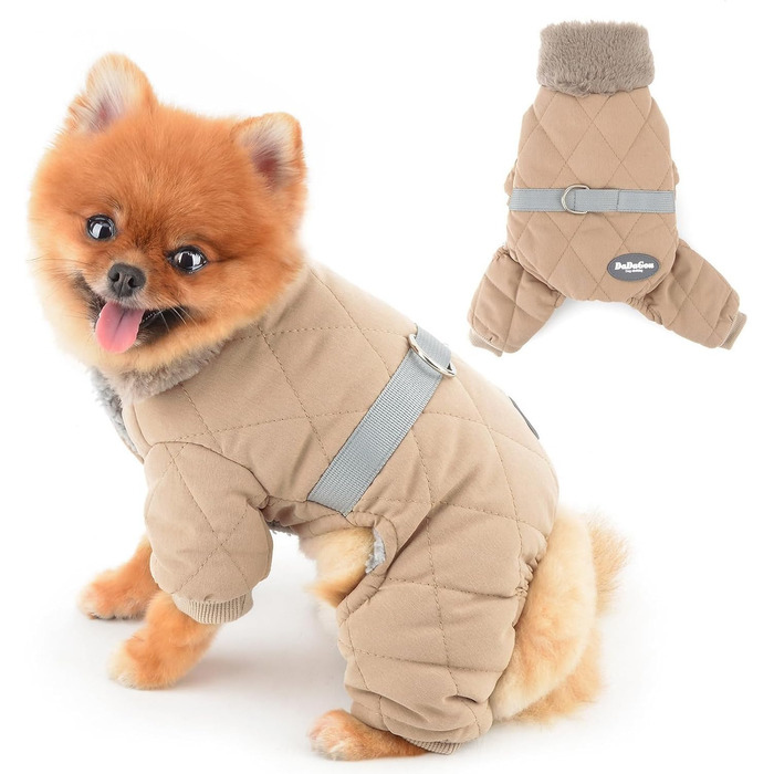 PAIDEFUL Зимовий теплий одяг для собак, з флісовою підкладкою, стьобаний з світловідбиваючим поясом, комбінезон на 4 лапи, пухнастий комір, м'який, вітронепроникний, для цуценят, осінь-зима, розмір XL (спина 35см, груди 47см), колір хакі