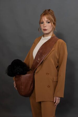 Сумочка для собак Noah & Paw для маленьких собак до 5 кг, з регульованим плечовим ременем та м'яким хутром, 3 системи безпеки, переноска для тварин з веганської шкіри (колір коричневий, розмір L 38 x 15 x 14 см)