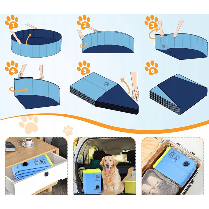 Складаний басейн для собак великого розміру, протиковзкий, для саду та двору (120x30 см)