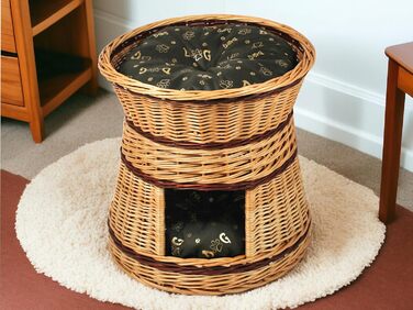 Кігтеточка-лежанка для котів та собак: кругла, з прутиків верби, 2 поверхи, з подушкою (47x47x45 см)