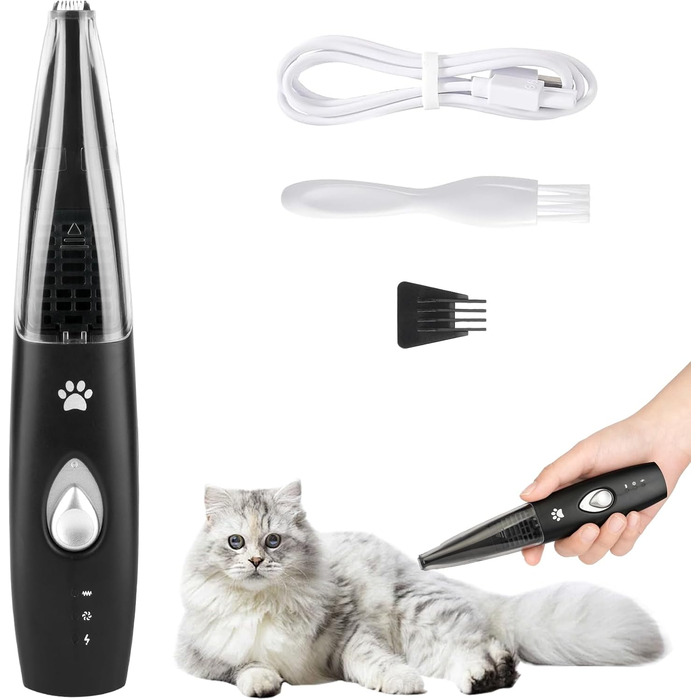 Триммер для собак OFFCUP: Безшумна машинка для стрижки з пилососом, для догляду за лапами, обличчям та вухами. Підходить для собак та котів. Акумуляторний триммер для домашнього грумінгу.