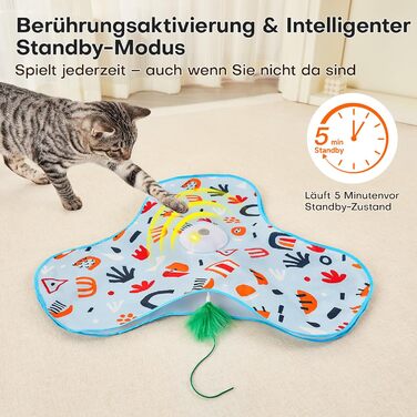 Інтерактивна іграшка для котів Potaroma з автоматичною подачею пір'я - перезаряджувана, з датчиком дотику та звуком миші, ідеальна для активних котів, з квітковим покриттям