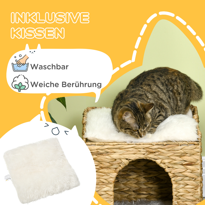 PawHut Ротанг Cat Cave 2-х ярусна подушка вода гіацинт коричневий до 5кг | Аосом