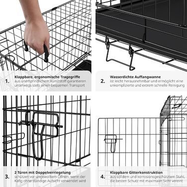 Тектейк® Клітка для собак, переноска для собак, вольєр для собак, складана переноска, стабільна переноска для собак та цуценят, для багажника авто, кемпінгу та дому - 108 x 71 x 76 см