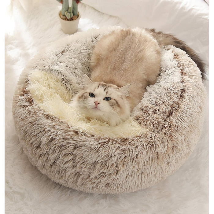 М'який лежак-мішок для котів з плюшу, самонагрівальний, антиковзаюча підстилка для котів, лежанка-печеринка, колір кава, прання можливе