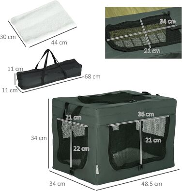 Транспортувальна переноска для тварин PawHut 80 см, сіра, для котів та собак (XS)