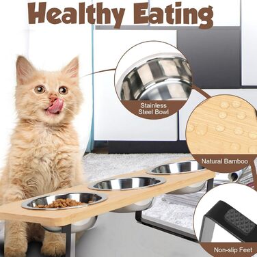 Підвищений годівниця для котів, миска для котів з нержавіючої сталі з підкладкою з силікону, 15° ергономічна станція для годування, миска для собак, годівниця та поїльник для котів та маленьких собак