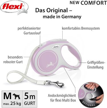 Рулетка для собак Flexi New Comfort, розова, розмір M, 5 м