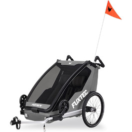 Фуктек Причіп для велосипеда Sportfux на 2 місця, сірий, з сумкою, відбивачами, ручкою-штовхачем, захистом від дощу та сонця, складний