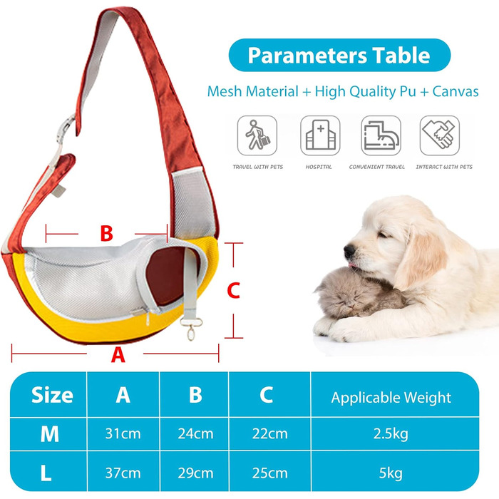 PETCUTE Сумка-кенгуру для собак, переноска для цуценят, червона (M)