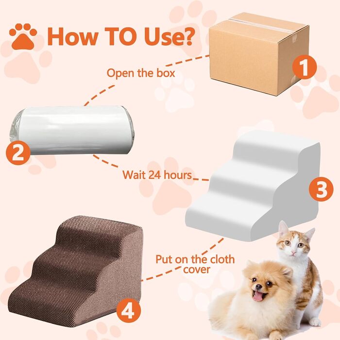 Сходинка для собак Galatée: зручна та стабільна, 5 сходинок, знімний, пральний чохол, протиковзка, для диванів, ліжок та авто