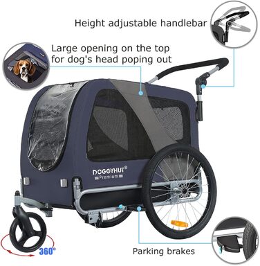 DOGGYHUT® Преміум великий велосипедний причіп для собак 2 в 1 / візок-бігун для собак / причіп для собак великий, 270 літрів, для собак середніх та великих порід до 35 кг, зелений/чорний (синій/чорний)