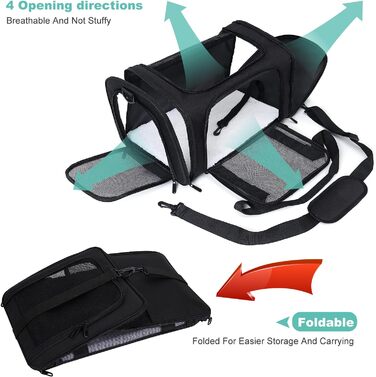 Транспортна сумка для кота/собаки PETCUTE, чорна, L, з підкладкою та плечовим ременем