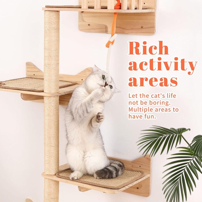 Кігтеточка на стіну MIUZMORE: 7 елементів, полиці та стійки з сизалю, кріплення, кігтешкреб для котів, компактні меблі для дому