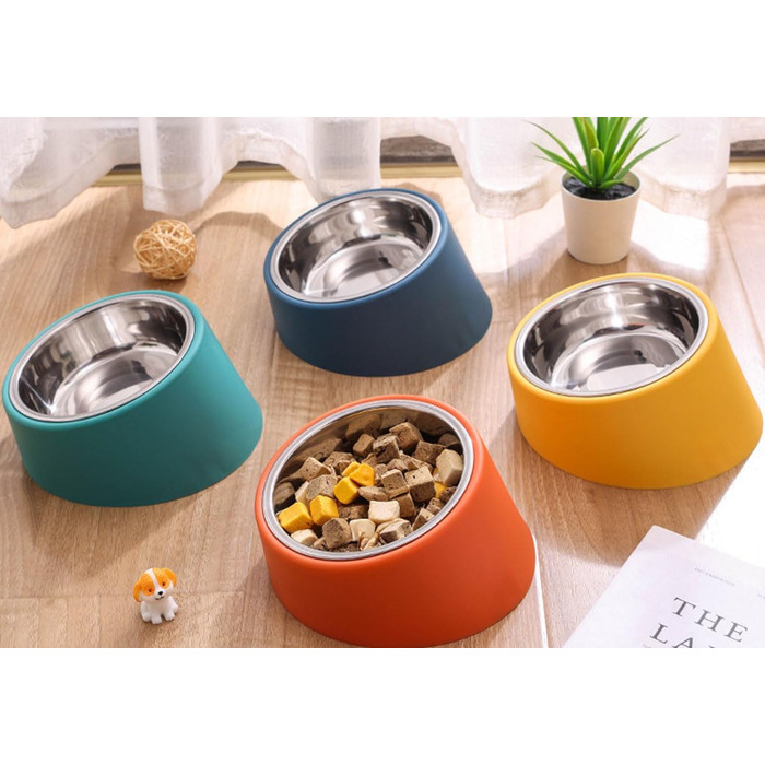 Миска для собак та котів Fuwok, нахилена під кутом 15°, знімний, неслизький, антивитікаючий дизайн, 2 шт. (Червоний, S)