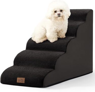 Сходинки для собак маленьких порід 50 см, сходи для тварин на ліжко з високощільним губчастим матеріалом, сходинки для собак з пральною наволочкою та неслизьким дном, 40x72x50 см, 4 сходинки (Чорний, 5 сходинок (40x84x57 см))