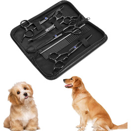 Набір ножиць для грумінгу собак SYH&AQYE 7 шт., нержавіюча сталь, прямі та вигнуті ножиці для догляду за шерстю та стрижки