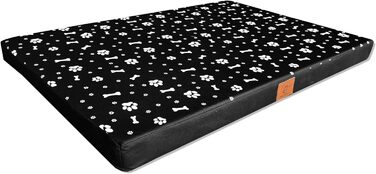 Ортопедичне собаче ліжко Odolplusz для великих собак | М'яке собаче ліжко для середніх та великих собак | Собача матрацна подушка знімний чохол | (100x70x7см, Чорний, Мотив кісток)