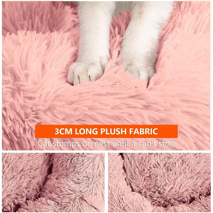 OKPOW Крізьке ліжко для собак: м'яке, кругле ліжко для цуценят, анти-страх, комфортне ліжко для котів, плюшеве ліжко для домашніх тварин, пральне, Ø60см, рожеве (M)