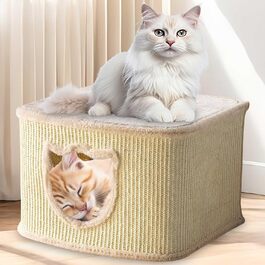 Преміум будиночок для котів Zooprinz – котячий кошик з товстими сизалевими стінами, печерка з м'яким плюшем та іграшкою, котячий будиночок у скандинавському стилі (Бежевий)