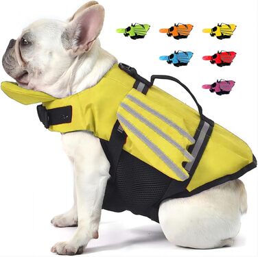 Рятувальний жилет для собак з плавниками, для собак з проблемним підборіддям, легкий та безпечний для водних видів спорту, з ручкою та світловідбиваючими елементами, для малих, середніх та великих собак (XL, жовтий)