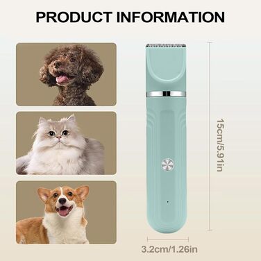 Електрична машинка для грумінгу собак та котів 4-в-1, набір для догляду за шерстю, зелена