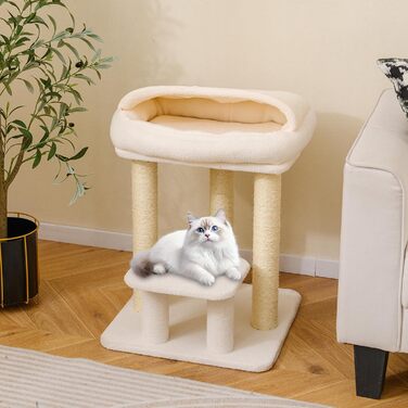 Дерев'яний кігтеточка для котів COSTWAY Klein, 61 см, білий. З м'якою лежанкою, великою основою та сизалевими стовпчиками. Кліматичний комплекс для котів, ігровий центр.